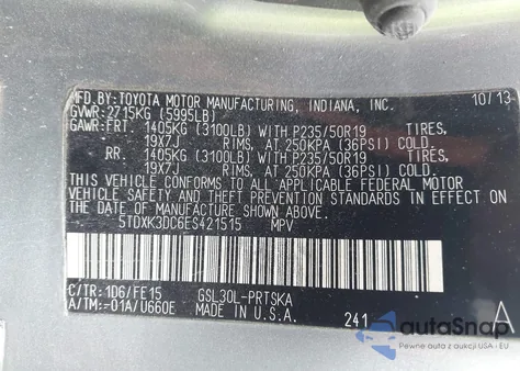 2014 Toyota Sienna Se 8 Passenger z USA, uszkodzony, nr VIN 5TDXK3DC6ES421515